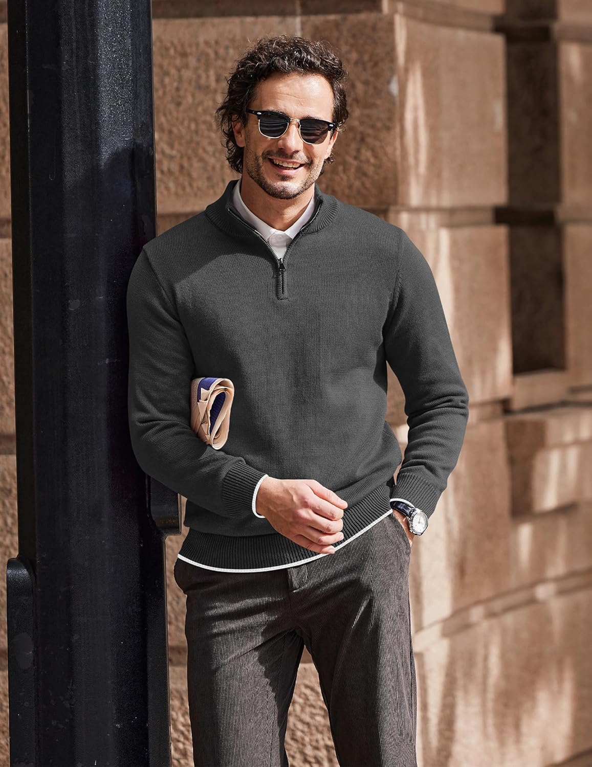 COOFANDY Men's Quarter Zip Up Pullover Slim Fit Lightweight Mock Neck Long Sleeve Sweaters - Image 2