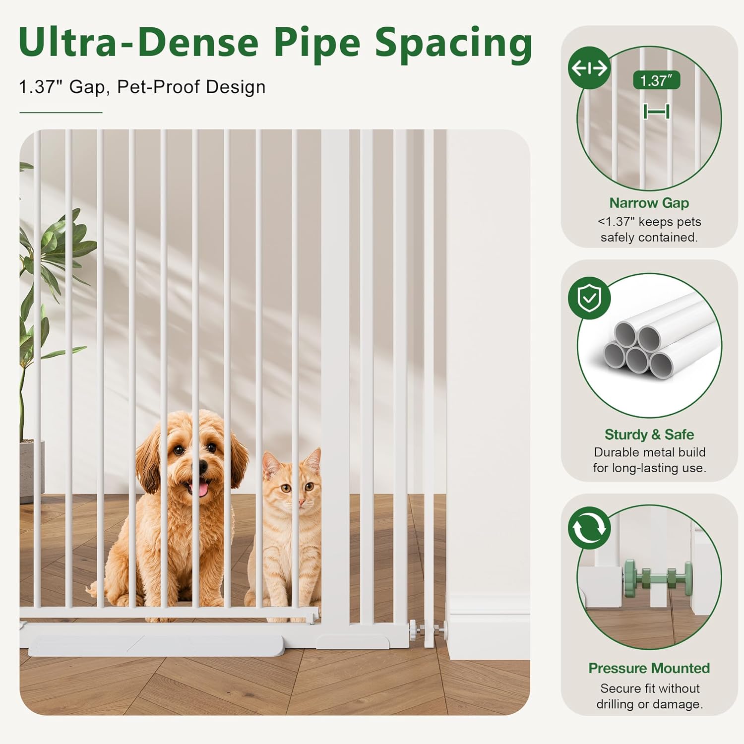 Extra Tall Cat Gate, 55.1" Heavy Duty Pet Gate for Large Cats & Dogs, Adjustable 29.9-37.4" Wide, Auto Close, No Drilling Pressure Mount, Easy Walk Through for Doorways Hallways Kitchen, White