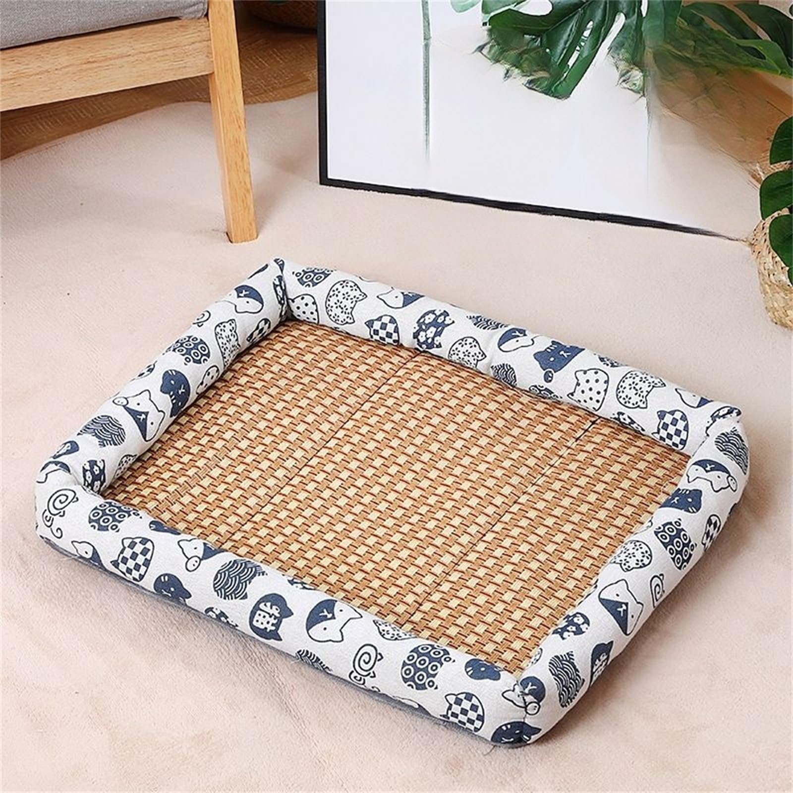 Odot Cama Peluche Perro para Grande Medianos Pequeños, Ratán Fresco Cama Ortopédica Cojín para Gatos de Felpa, con Base Antideslizante, Lavable (Gato Blanco,M)