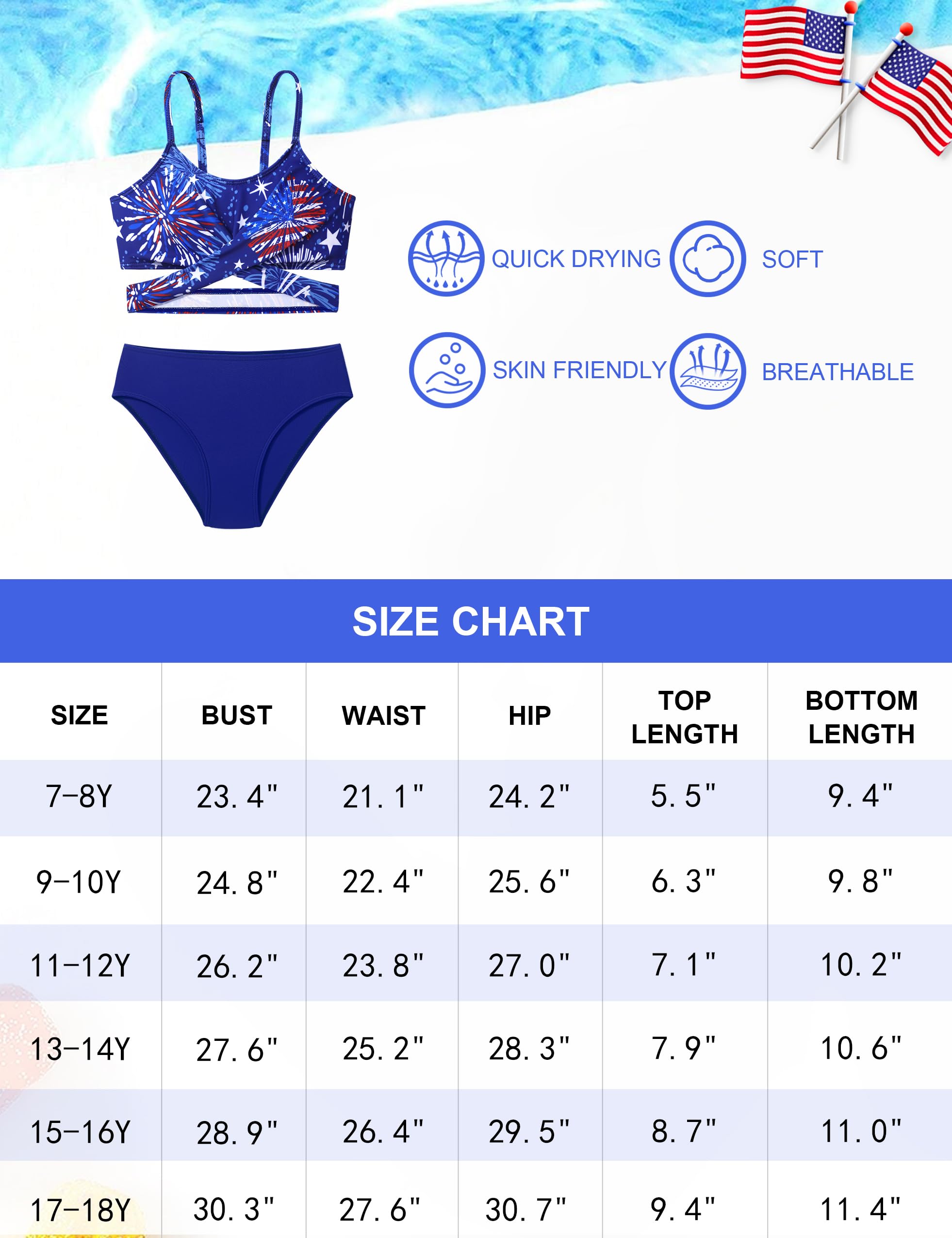 AGERWAY Traje de baño para niñas, conjunto de bikini entrecruzado, traje de baño de dos piezas, traje de baño de color sólido, traje de baño 7-16T