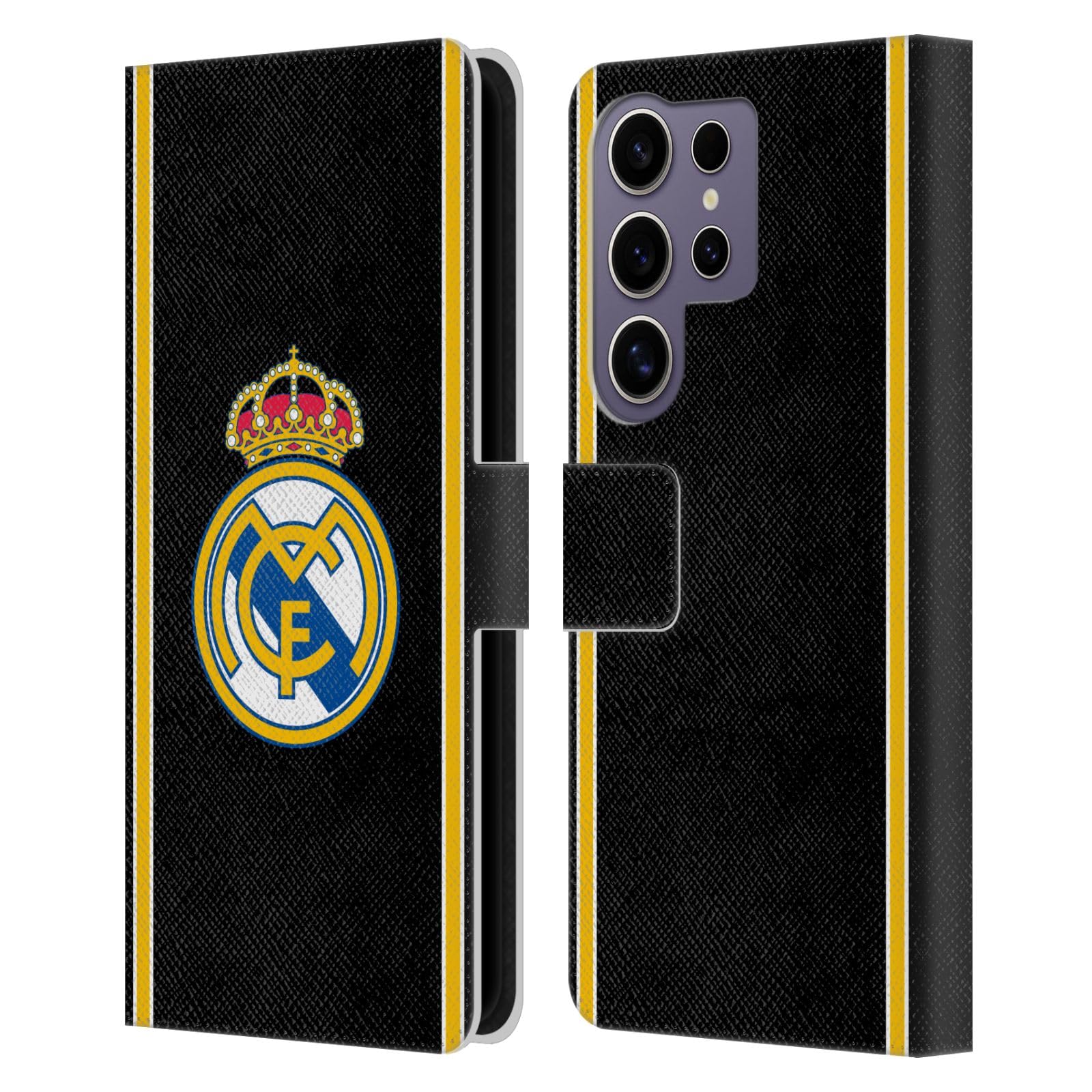 Head Case Designs Offizielle Real Madrid CF Rückblick 99/00 Schwarz Retro Leder-Wallet-Hülle Kompatibel mit Samsung Galaxy S25 Ultra