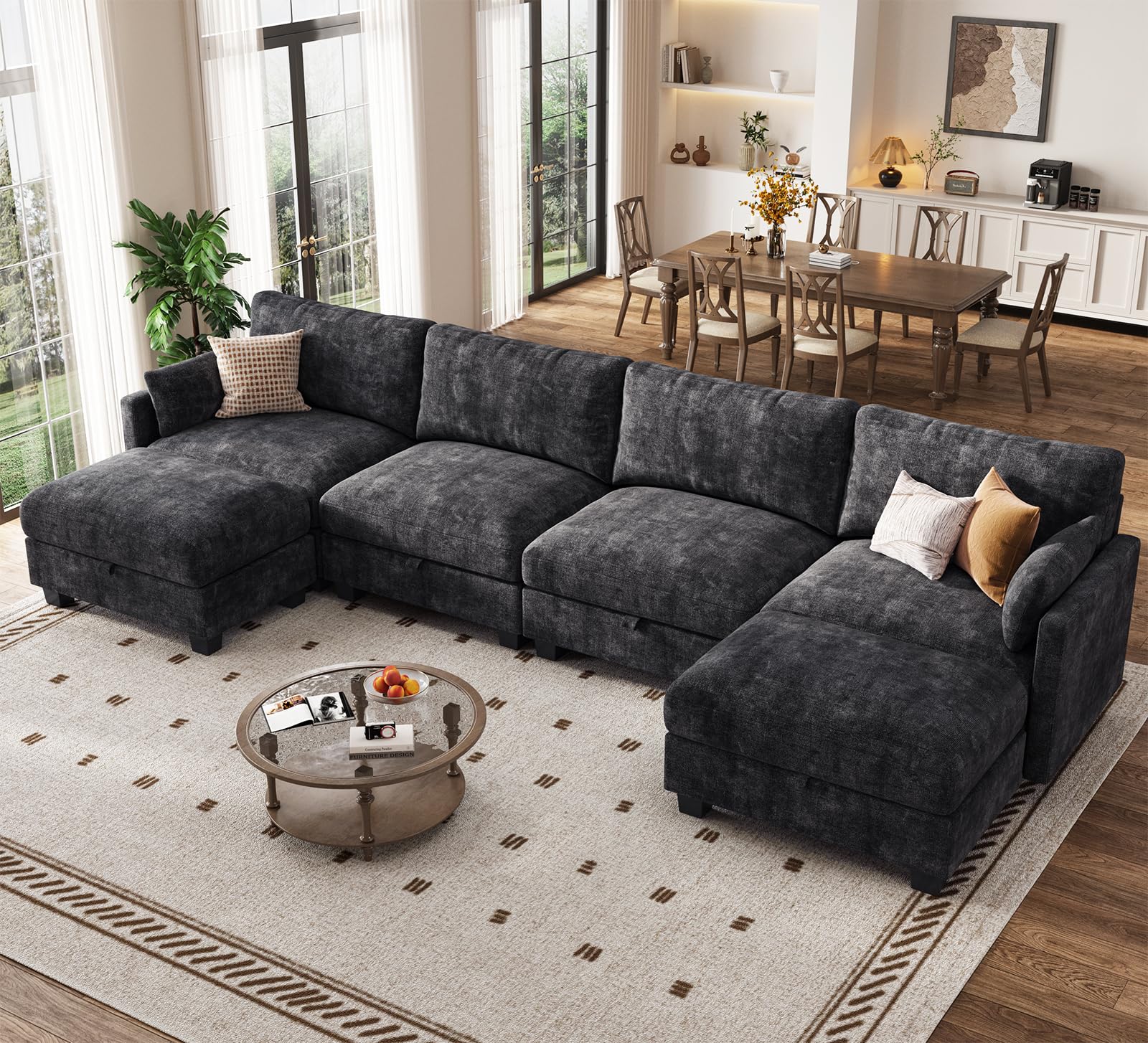Modular Sectional Sofa, 132" U Shaped Couch with Storage