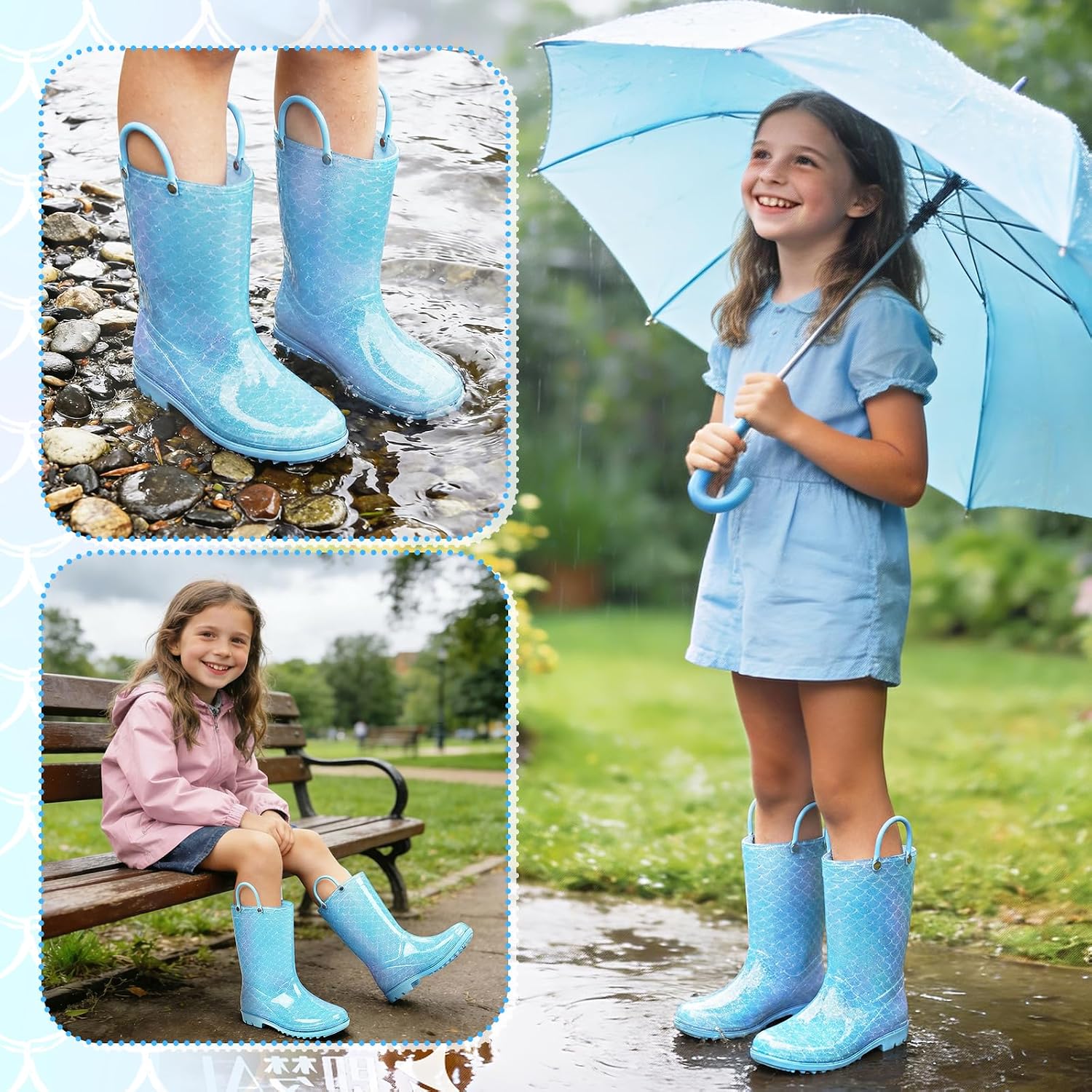 MaciRept Toddler Rain Boots For Girls Waterproof Rainboots Little Girls Glitter Unicorn Rain Boots For Kids With Easy-On Handles