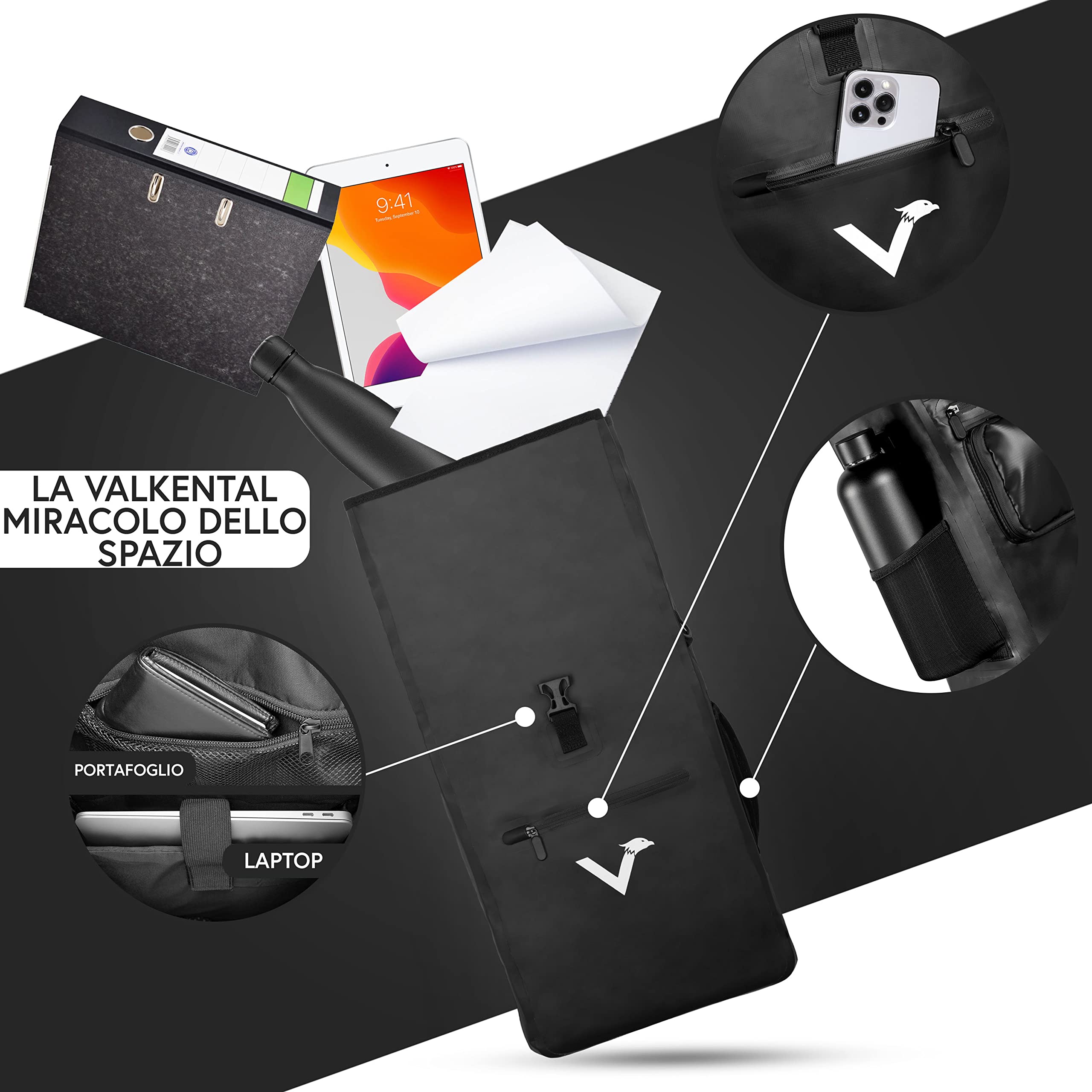 Valkental - Borsa da Bici Multifunzione 3 in 1: Portabagagli, Zaino e Tracolla - Materiale Impermeabile con Catarifrangenti - Ideale per Ciclismo Urbano - Design Sostenibile e Sicuro