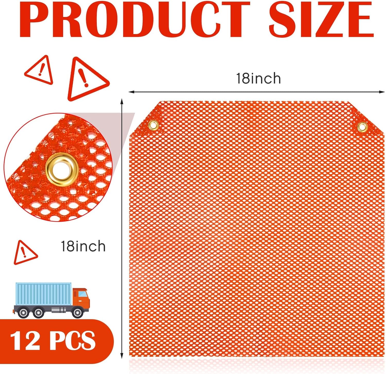 Newwiee 12 Pack 18 x 18 Inch Safety Flags Oversize Grommet Warning Flag Mesh Weatherproof Heavy Duty Flag for Truck Loads Pedestrian Trailer Hauling Crossings Safety Sign(Orange)