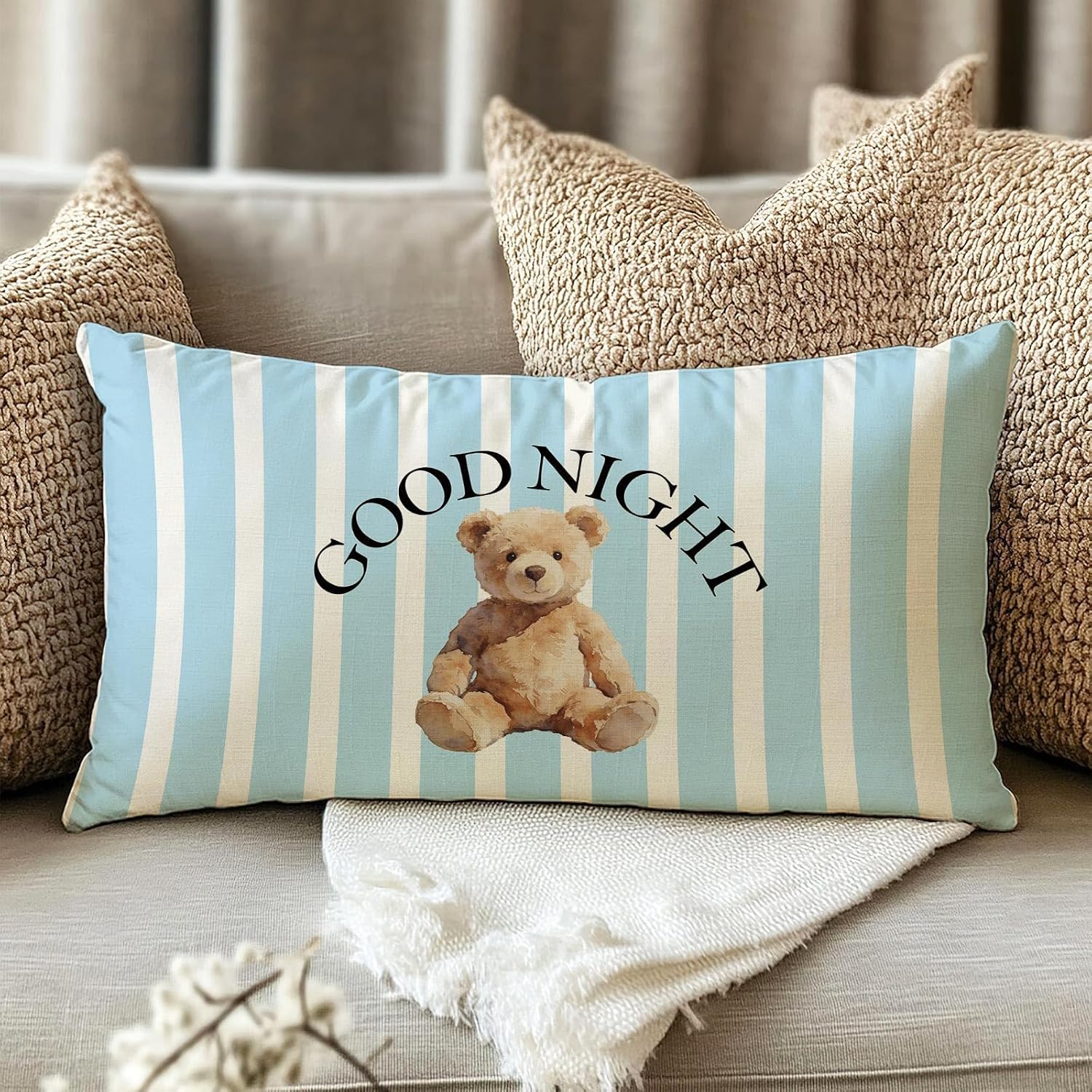 Fahrendom Good Night Bear Lumbar Decorative Rectangle Pillow Cover 12 x 20 image 4