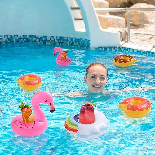 Miniatura 10 de Soportes inflables para bebidas paquete de 12 flotadores para bebidas en la piscina portavasos flotadores para fiestas en la piscina