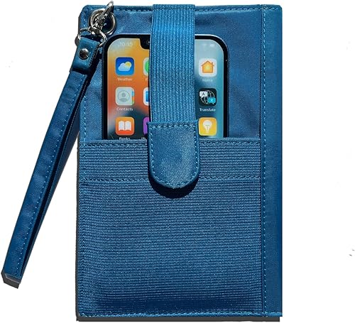 Big Skinny MyPhone - Cartera delgada con bloqueo RFID para mujer tamaño grande con capacidad para hasta 20 tarjetas azul océano