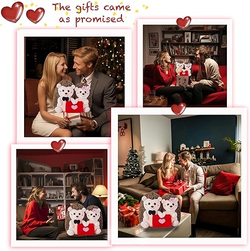 Miniatura 7 de IKASA Par de animales de peluche de erizo para pareja con corazón para el día de San Valentín, lindo juguete suave de 8 pulgadas, regalos del día de