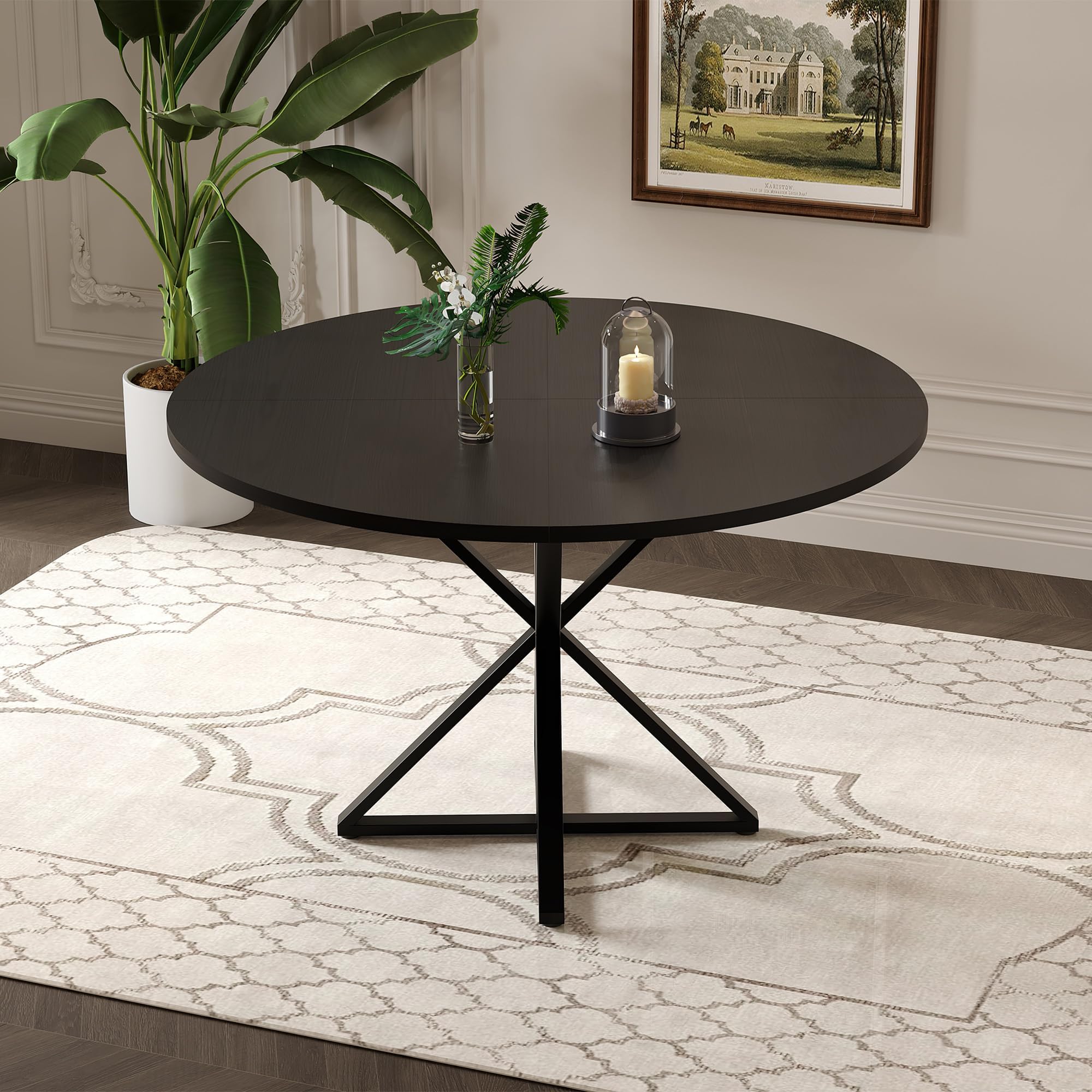 Garvee Mesa De Comedor Redonda De 120 Cm para 4 Personas, Diseño Moderno De Estilo Rústico, Ahorra Espacio, Base De Pedestal De Madera y Metal