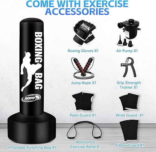 Miniatura 3 de Saco de boxeo independiente para adultos, bolsa de boxeo con soporte para patadas con guantes de boxeo, bomba de aire eléctrica, cuerda, banda de