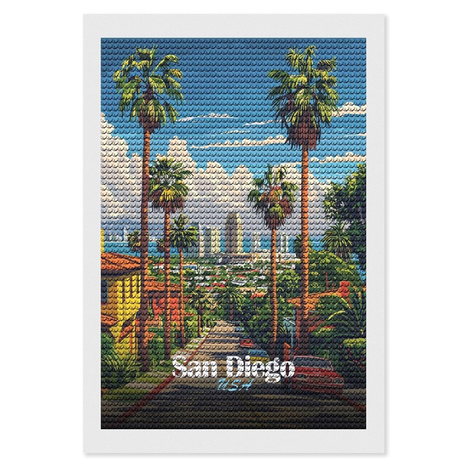 Junmoney San Diego Cityscape DIY Diamond Art Canvas Kit 8"x12", for Teens, Aesthetic Room Decor, Farmhouse Decor, Canvas Picture, Birthday Gift