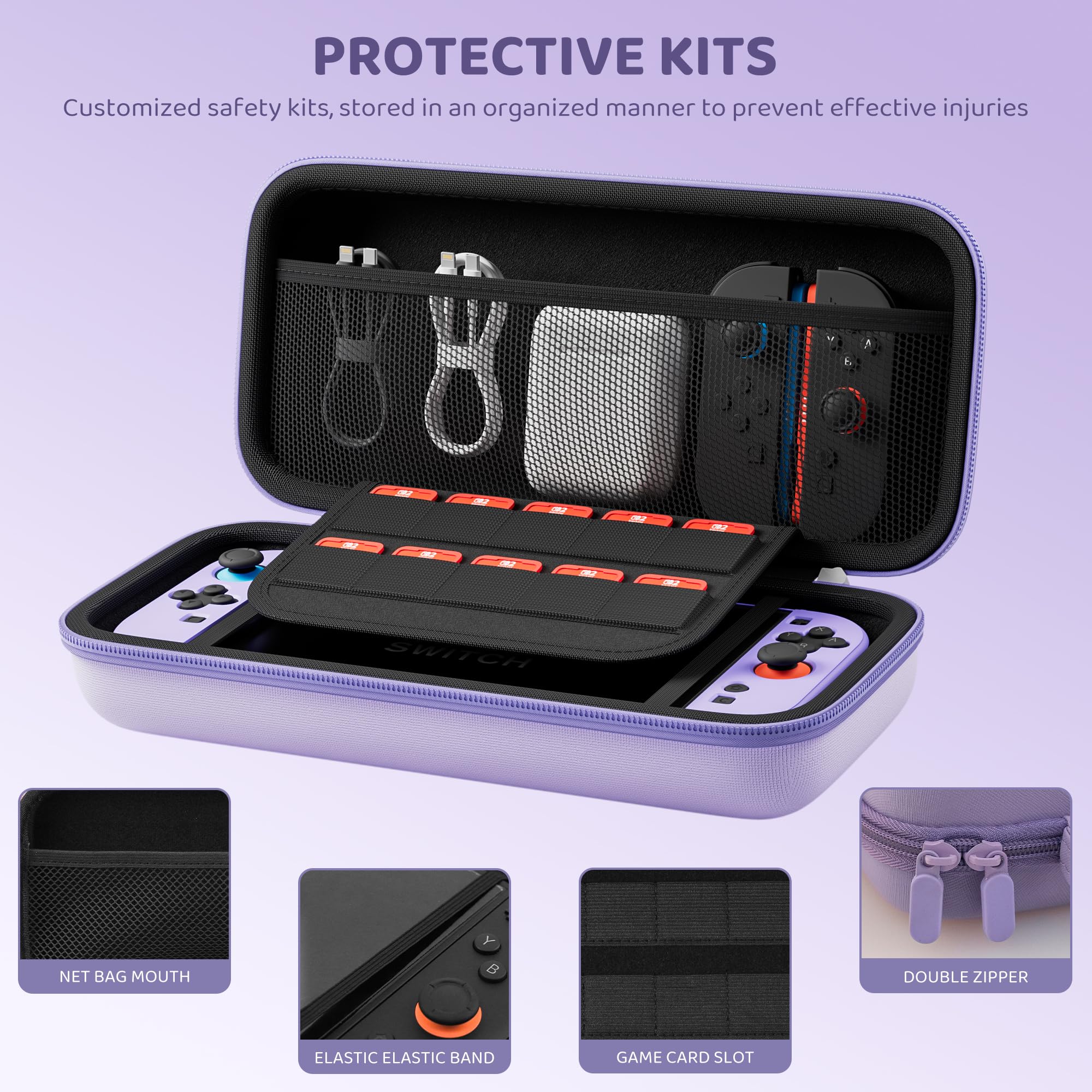 RHOTALL Custodia Viola per Nintendo Switch 2 (2025) 20,06 cm, custodia protettiva portatile da viaggio con 10 scomparti per carte di gioco, custodia rigida per Switch 2, protezione per lo schermo, 2