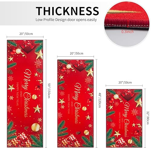 Miniatura 3 de Juego de 3 tapetes de cocina de Navidad, lavables, juego de 3 piezas, tapete rojo para decoración de Navidad, fiesta en el hogar