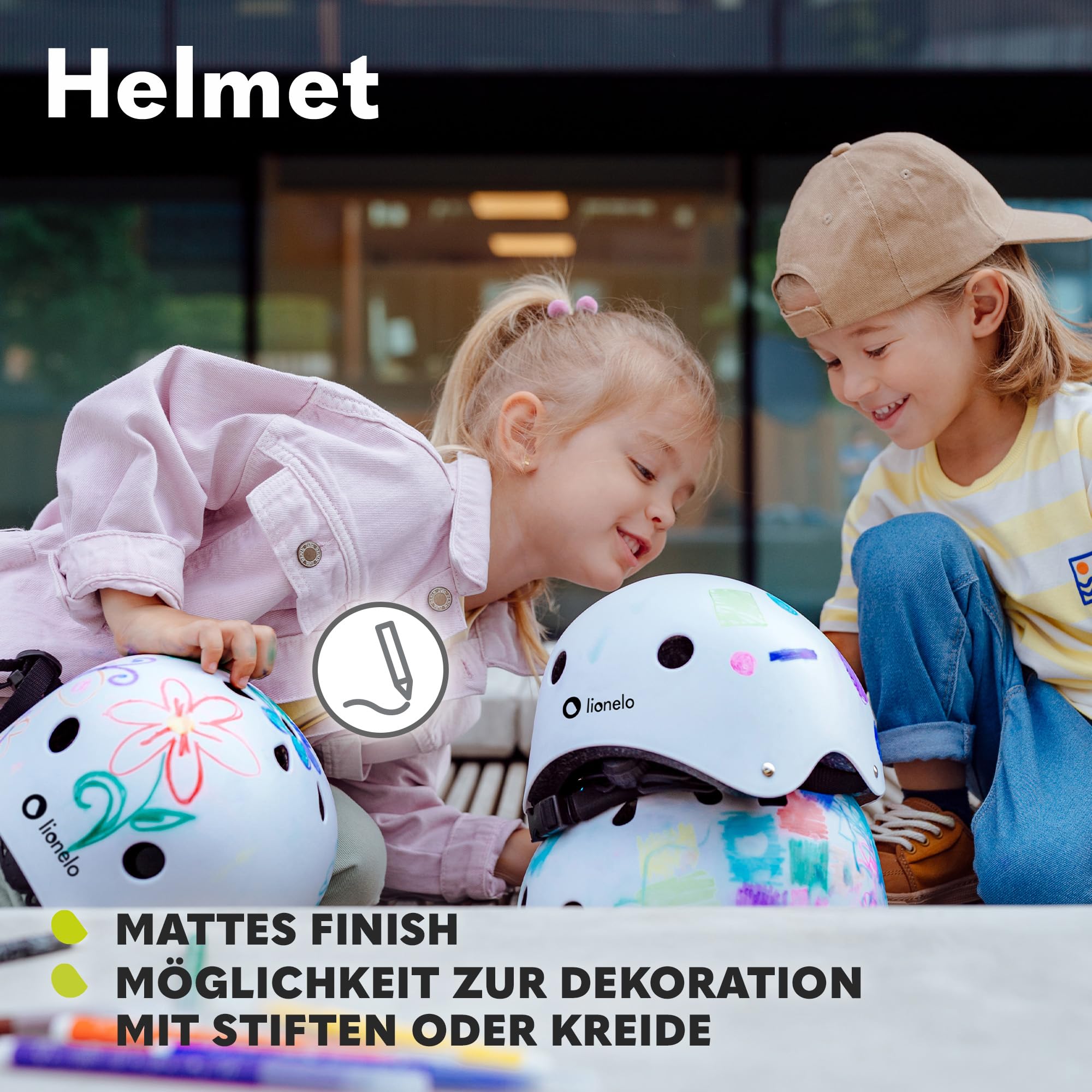LIONELO Helmet Schutzhelm für Kinder, verstellbar 50-56 cm, Kinnschutz, Intertek zertifizierter Helm für Mädchen und Jungen, Größe S