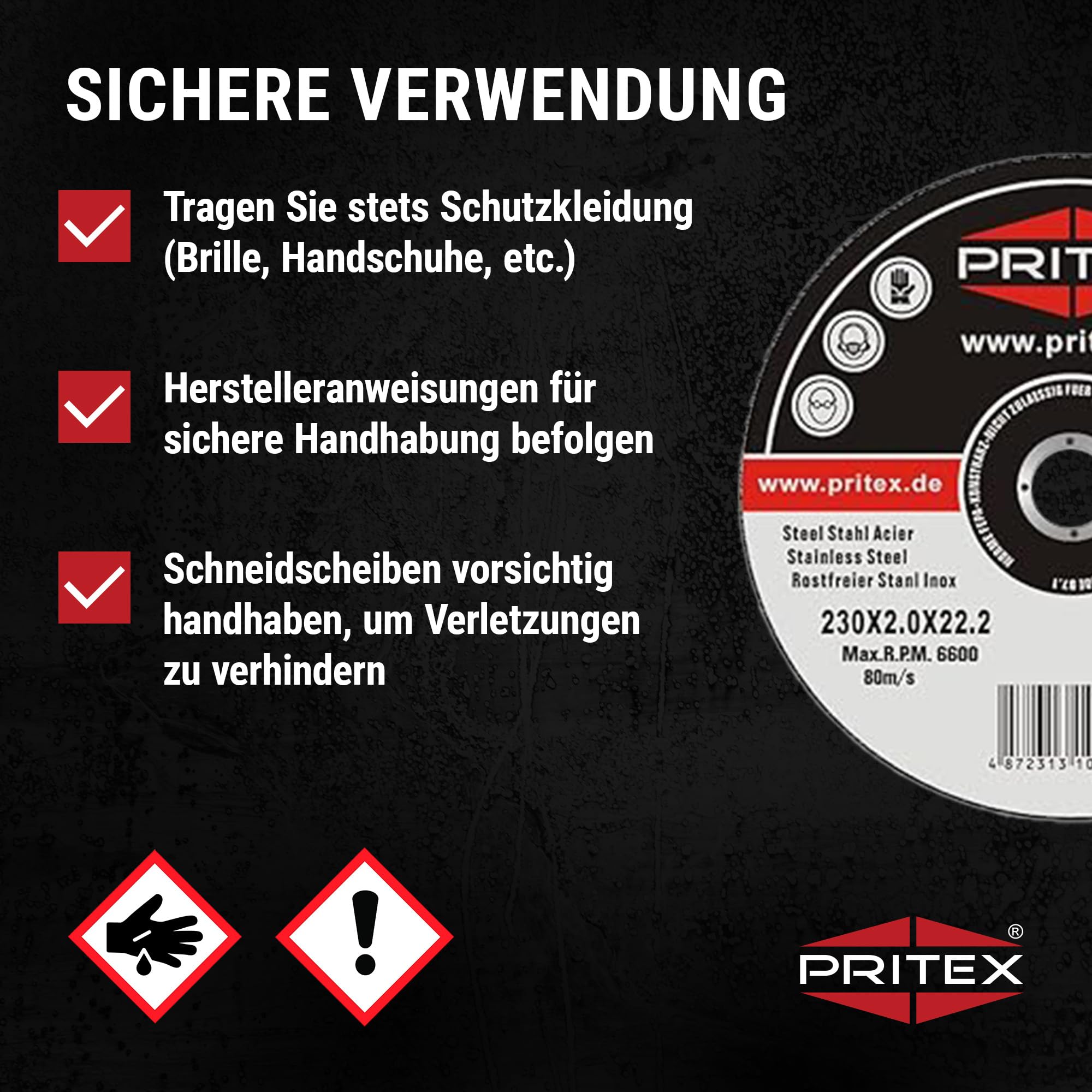 PRITEX – 50 Stück Profi Trennscheiben 230 x 2.0 mm Metall – gerade Flexscheiben zum Schneiden von Stahl, Edelstahl & Blech – Inox Schneidscheiben für alle gängigen Winkelschleifer geeignet