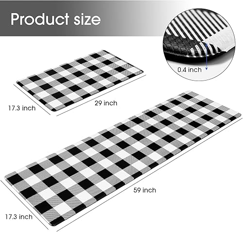 Miniatura 69 de MAYHMYO Tapetes de cocina de 1/2 pulgada, color blanco y negro, tapetes de cocina de granja, antifatiga, acolchados para piso, antideslizantes