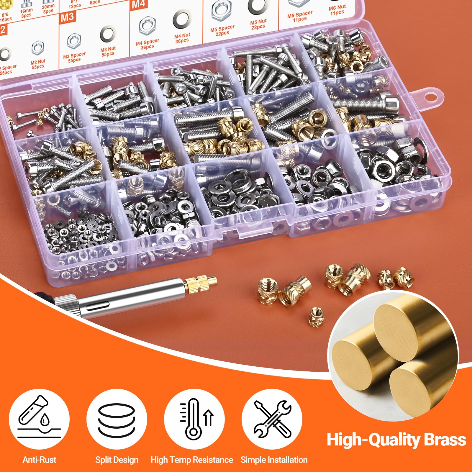 Preciva Gewindeeinsätze Lötspitzen Set mit Schrauben Muttern Sortiment Set M2 M3 M4 M5 M6