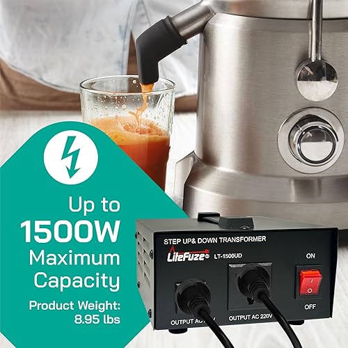 Miniatura 4 de LiteFuze Transformador de voltaje de 1500 vatios elevador hacia arribaabajo - Convertidor de potencia de 110 V a 220 V220 V a 110 V - Cable