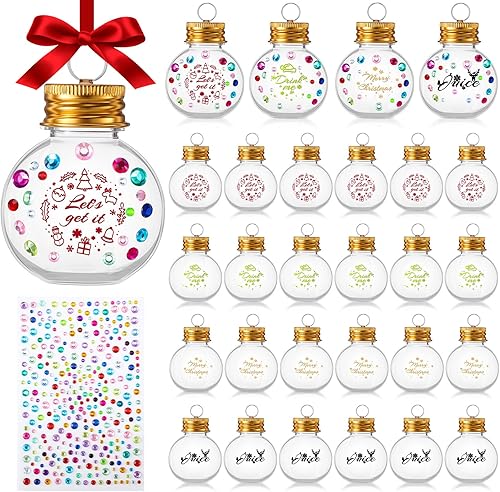 Miniatura 1 de Suttmin 24 bolas de alcohol de Navidad, bolas de plástico transparente para adornos, adorno colgante para árbol con calcomanías de diamantes de