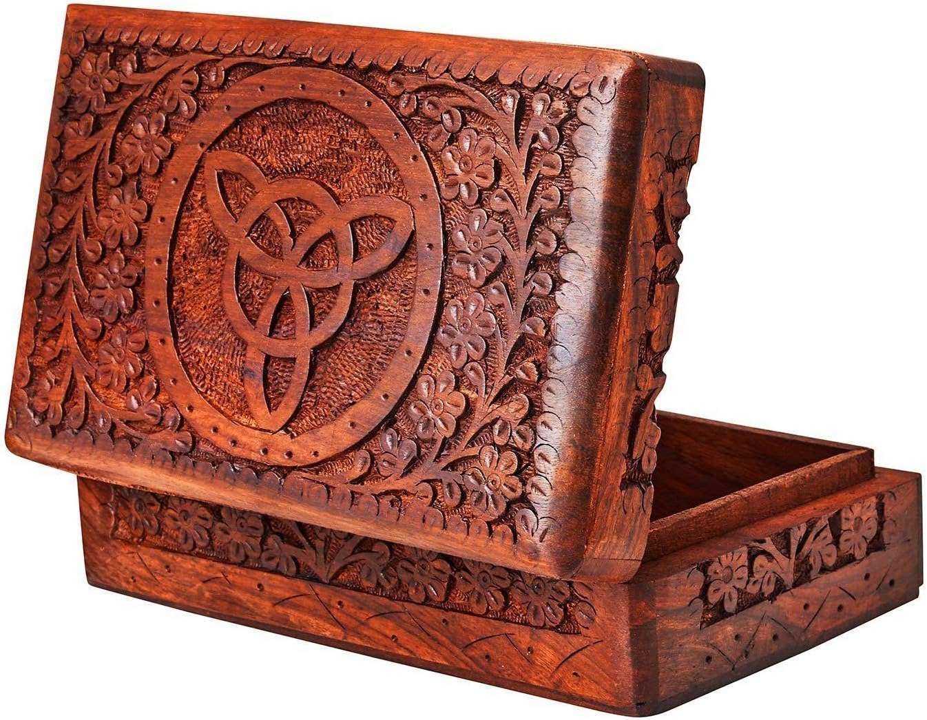 Wooden Keepsake Box Memory Keepsakes Handmade Mini Jewellery Box, Brown Celtic