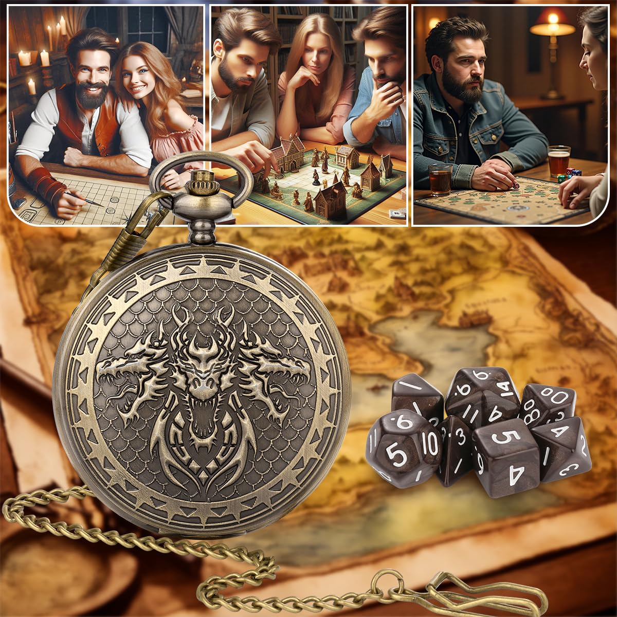 DND Dice Set, 7pcs Small Polyhedral Acrylic DND Dice, Alloy Pocket Watch Shell Case, D&D Starter Set - Image 2
