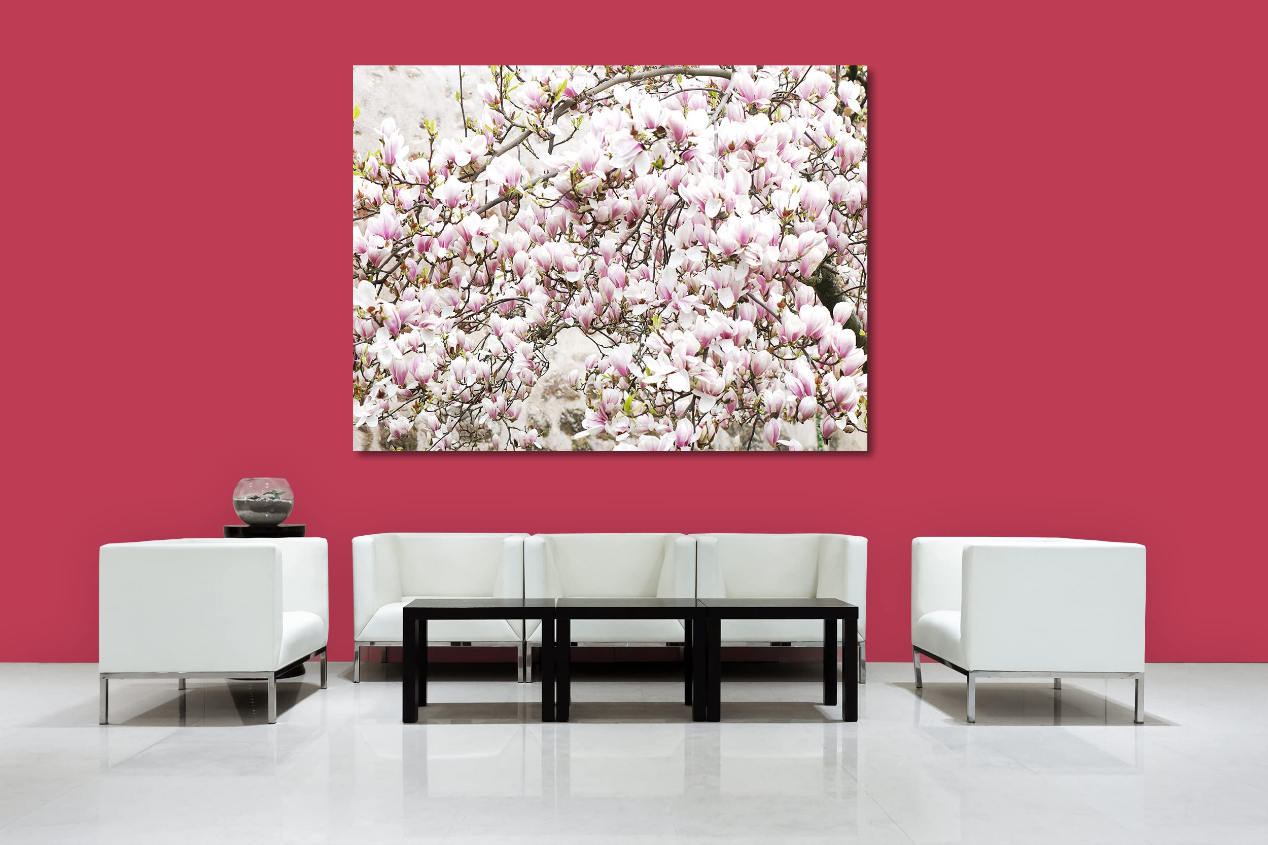 Glücksvilla - Albero di magnolia (tela 2 cm, 60 x 40 cm) | varie misure - quadro murale orizzontale - giardino fiori fioritura pianta natura botanica albero ramo