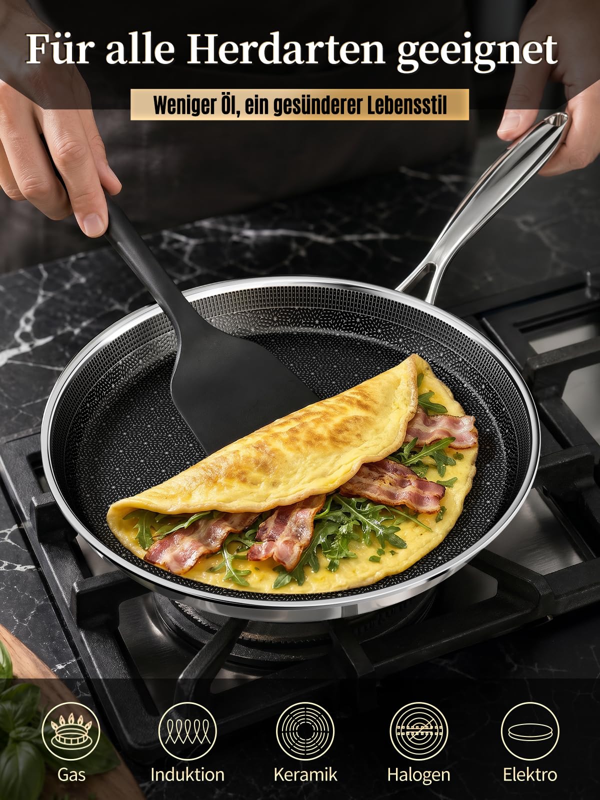 Innerwell Patelnia do naleśników 30 cm ze stali nierdzewnej, profesjonalna patelnia grillowa, ceramiczna powłoka nieprzywierająca, nadaje się do wszystkich rodzajów kuchenek, nadaje się do mycia w