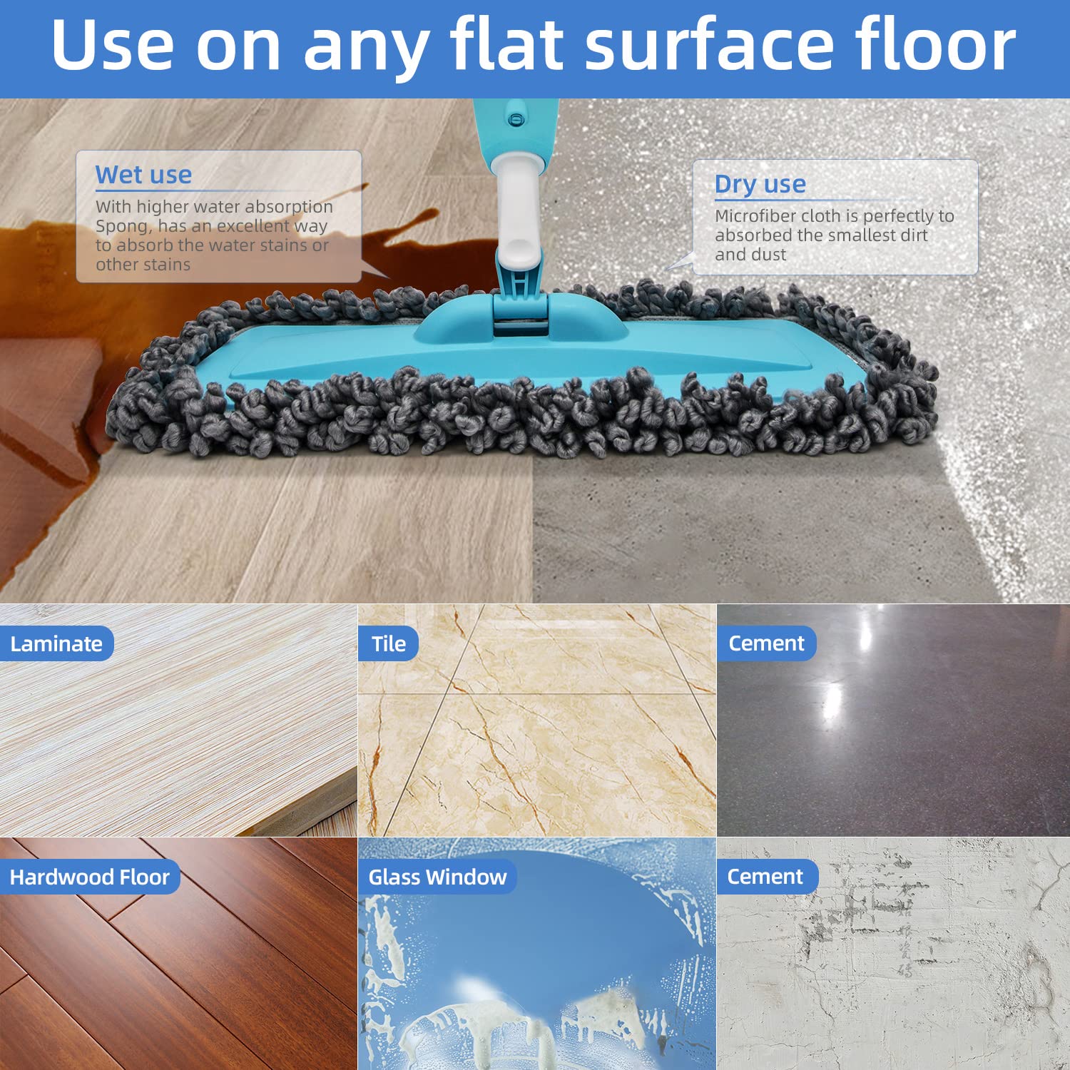 Spray Mop for Floor Cleaning, Wet Dry Floor Mop for Hardwood Laminate Wood Ceramic with 600ML Refillable Bottle, 3 Washable Microfiber Pads, 1 Scrubber Steam Mop Cleaning