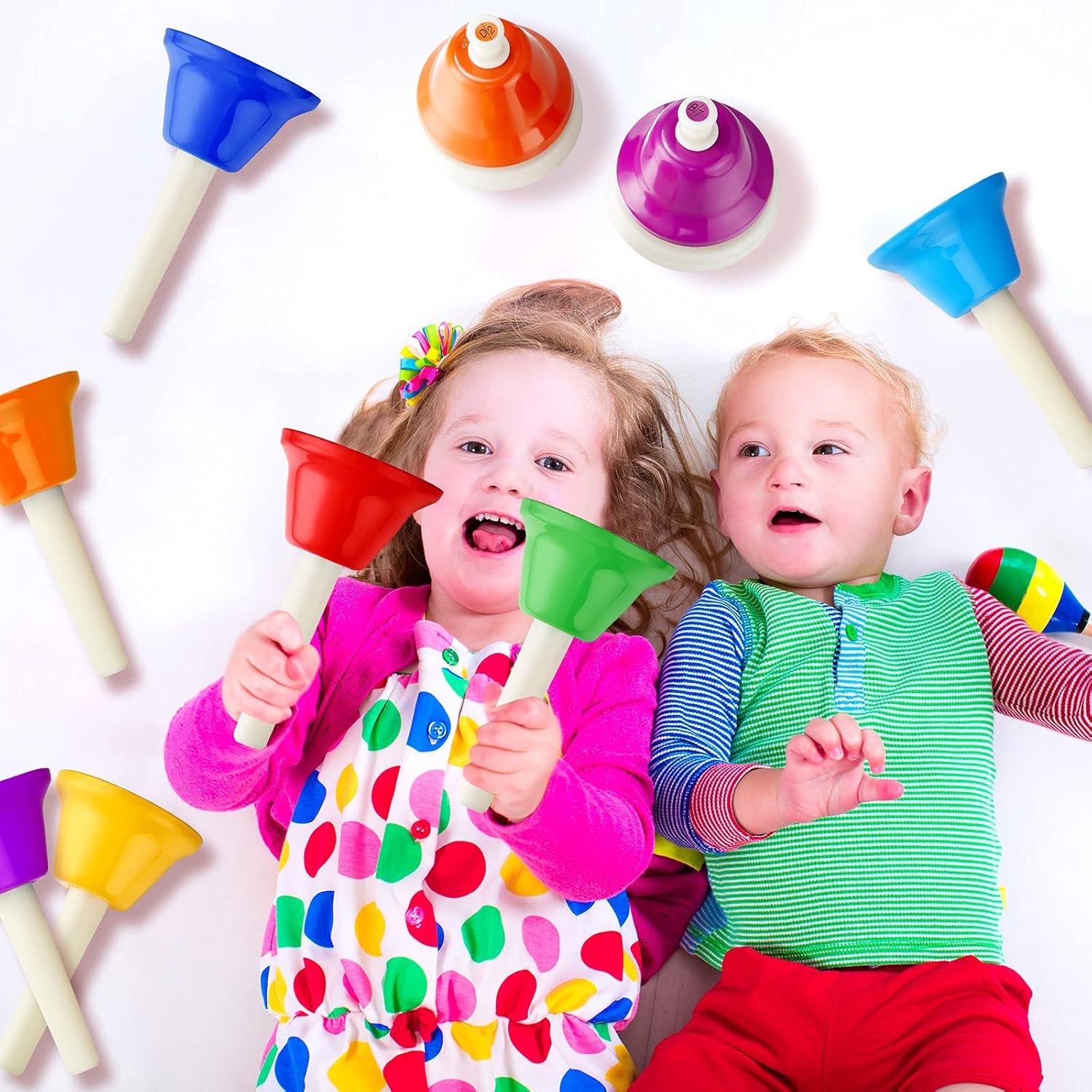 16 Pieces Music Bells for Christmas Include 8 Notes Hand Bells and 8 Desk Bells Colorful Diatonic Metal Bells for Kids Over 3 Years Old Musical Teaching Church Chorus Holiday Party Supplies, 2 Styles : Musical Instruments