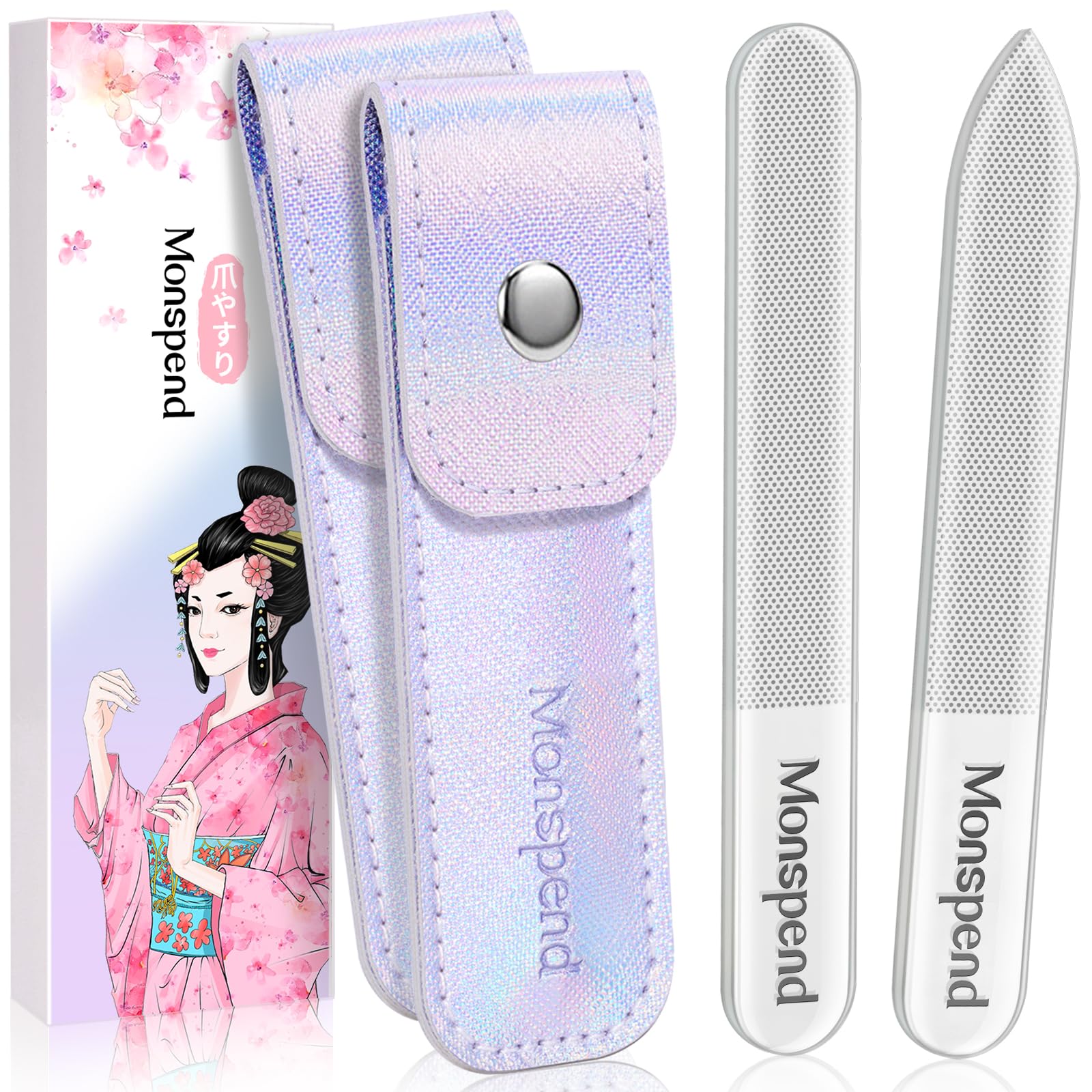 Monspend 爪やすり ガラス製 ピカピカ 爪磨き つめやすり 手触りが高級だ 水洗い可 爪とぎ 人気 爪研ぎ ツメ磨き ネイルケア ネイルシャイナ一 つめみがき ピカピカ革カバー包装(2個セット-爪やすり)
