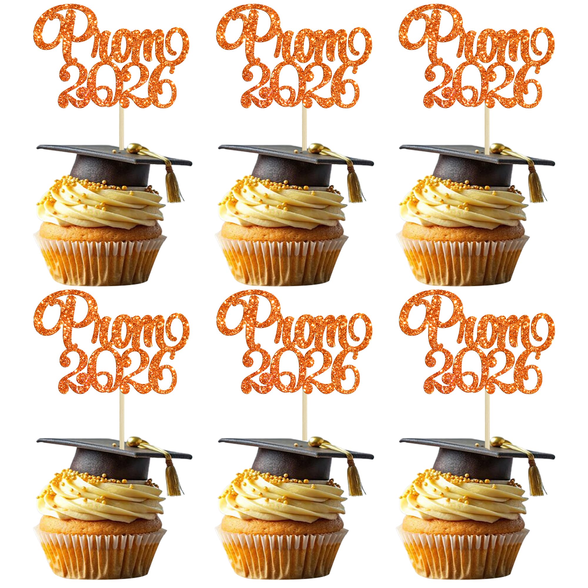 Gyufise 24Pcs Prom 2026 Cupcake Toppers 2026 Graduation Cupcake Picks Congrats Grad Class of 2026 Cake Decorations For Graduation Party Cake Decorations Orange — image 1