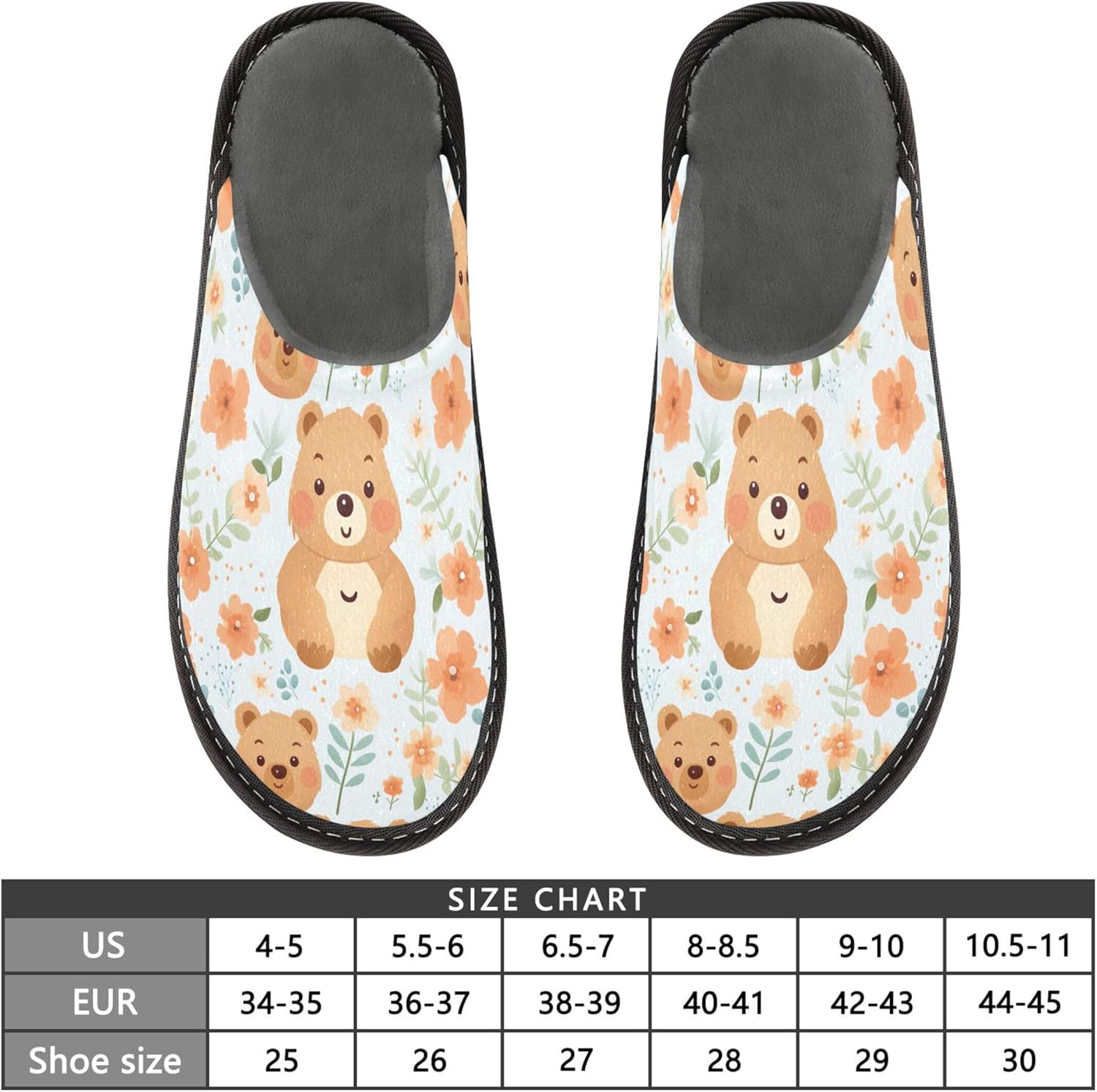 Cute Bear Flower House Slippers – Cozy Fuzzy Slippers for Guests, Washable & Disposable, Perfect for Shoeless Home, Spa & Hotel Use A112223
