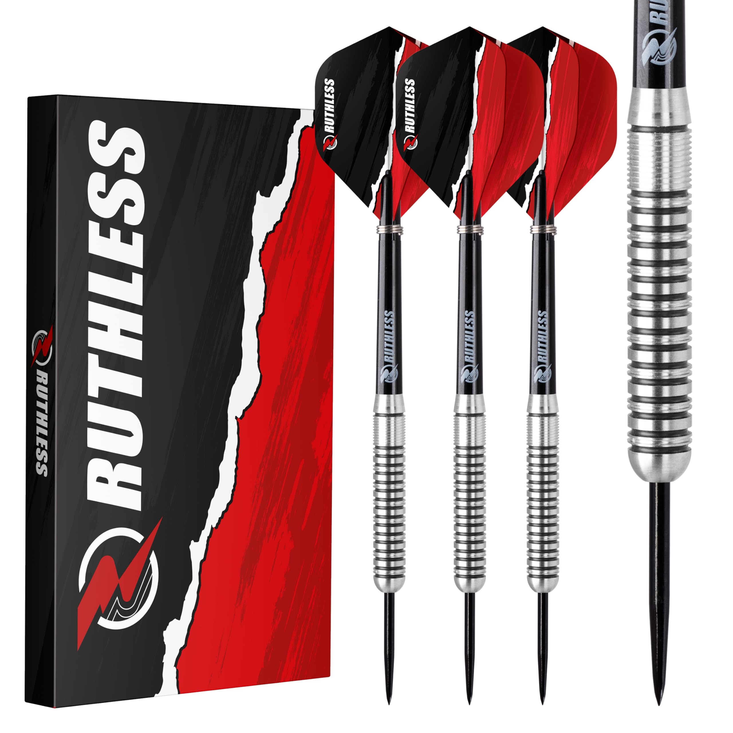 RUTHLESS Ranger I Professional Tungsten Steeltip Darts Set in 22g and 24g, with Flights and Stems Shafts (24g)