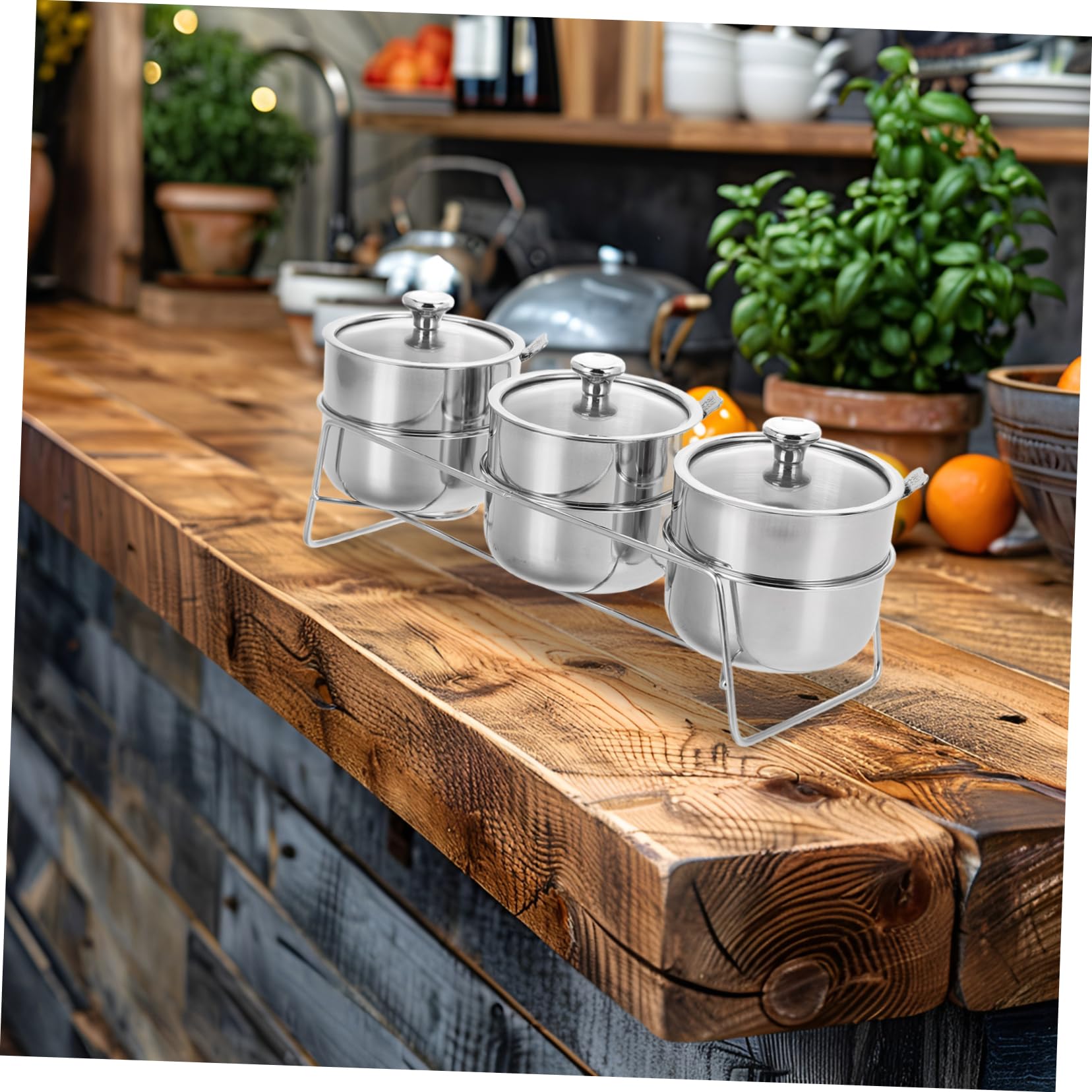 Alipis Set Di 3 Contenitori Per Condimenti in Acciaio Inossidabile Con Coperchio Per Conservare Le Spezie in Cucina