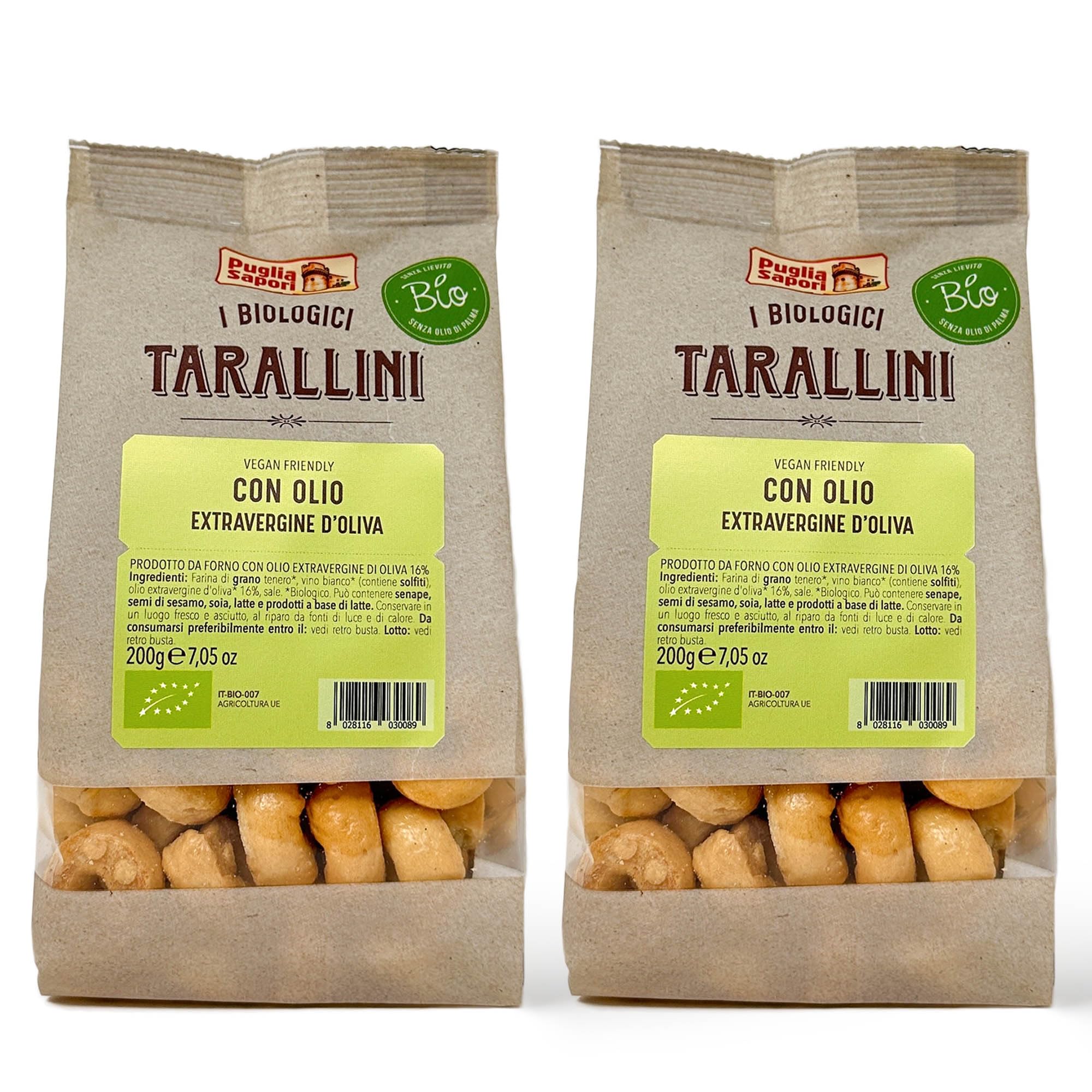 Puglia Sapori Organic Tarallini with Extra Virgin Olive Oil - 7.05oz (200 g) – Traditional Italian Snack. Mini Pretzels. Oven Baked, Cholesterol Free. Vegan (Pack of 2)