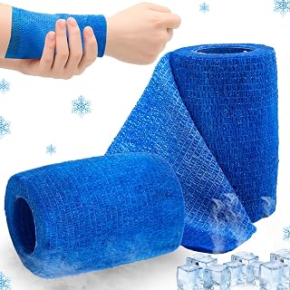 2 Pcs Cooling Ice Tape, Sports Tape for Pain, Muscle Tape for Men and Women, Kinesiology Tape for Knees to Relief Pain and Swelling, No Refrigeration Needed Ice Wrap(Blue,3 Inches)