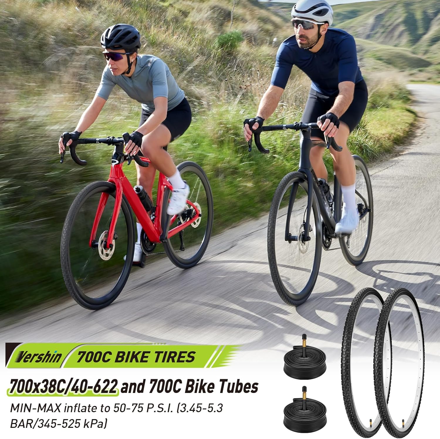 700C Bike Tires 700x38C (40-622) and 700x35/43C Bike Tubes with 48mm Schrader Valve and 2 Tire Levers for 700x36C/37C/38C/39C/40C Bike Bicycle Tires and Tubes