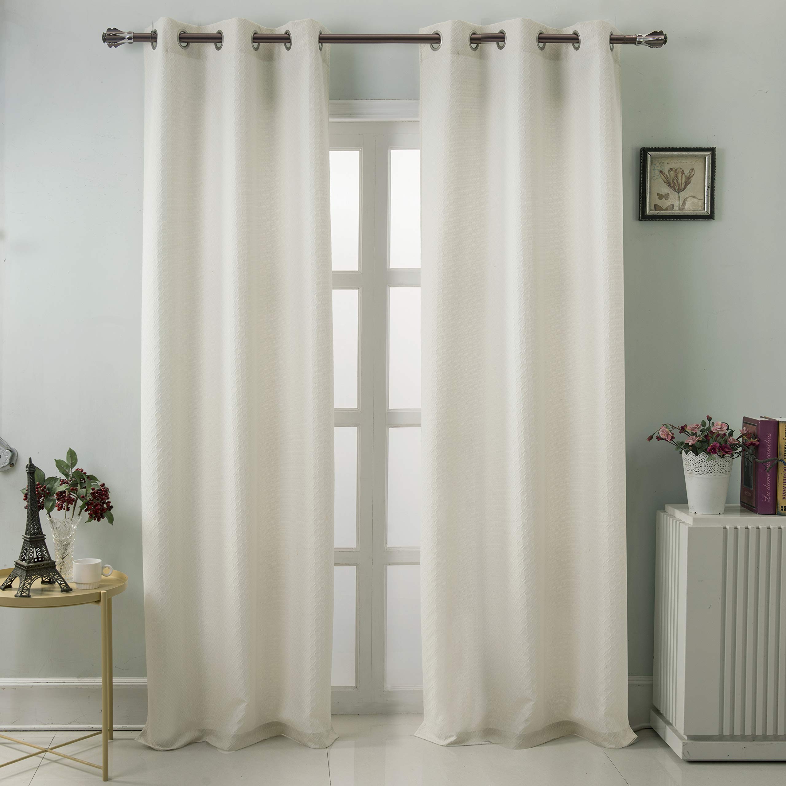 RT Designers Collection White Whitney Jacquard 70 x 84 in. Grommet Curtain Panel Pair (Set of 2)