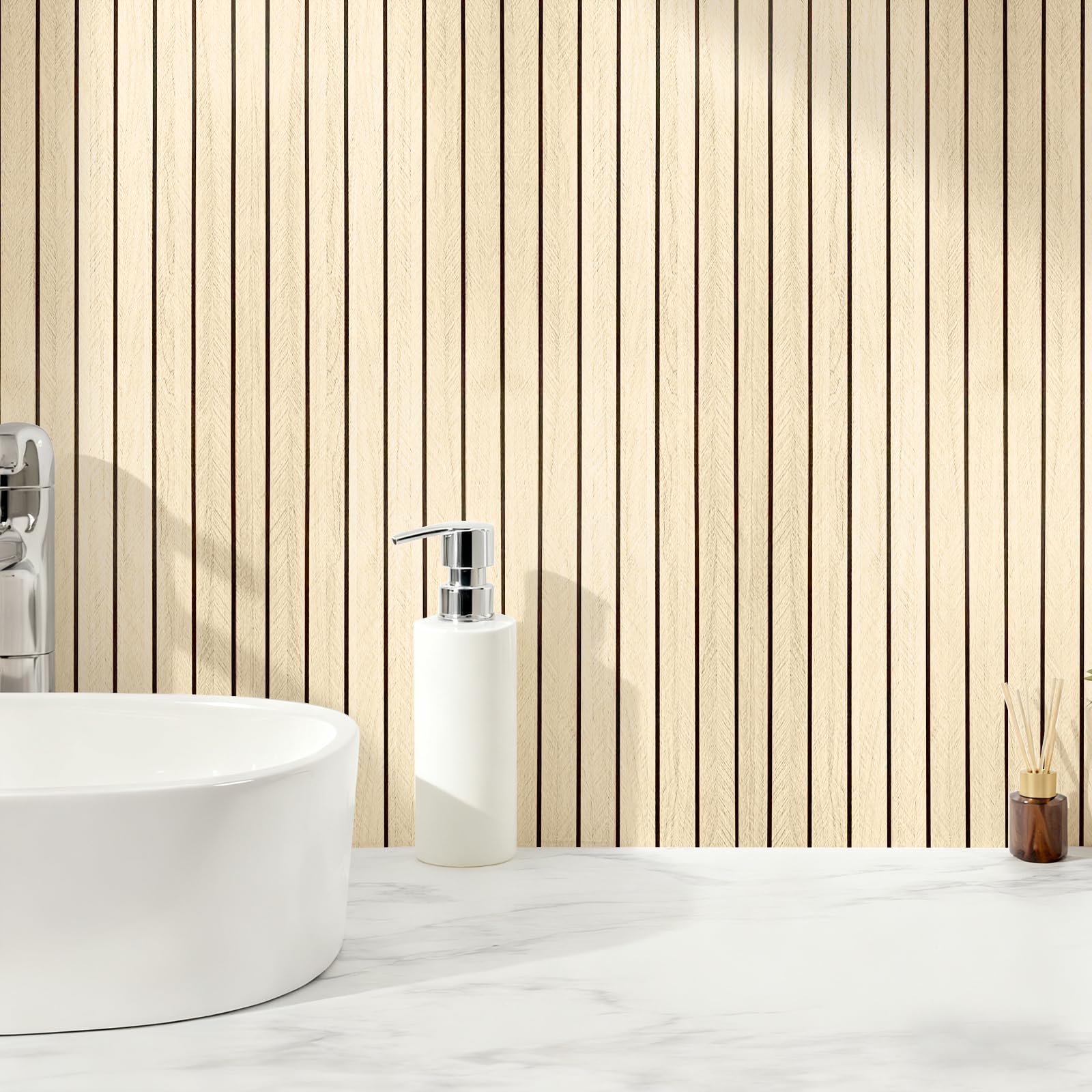 Panneaux acoustiques auto-adhésifs Panneaux muraux en bois, 300x40cm Panneaux muraux en bois Décoration murale, Panneau de protection acoustique 3D à lamelles en placage de bois Panneaux de plafond