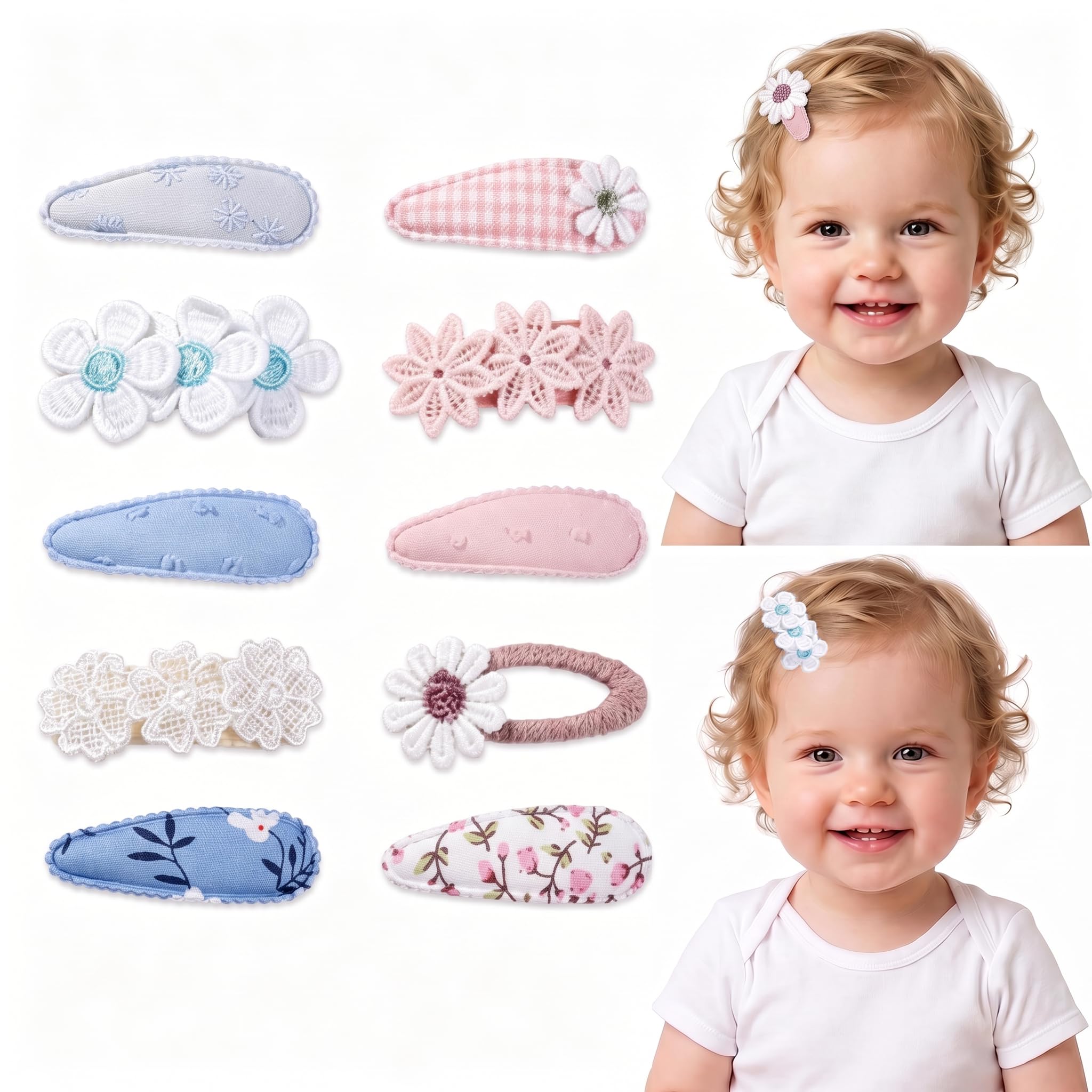 10Pcs Baby Hair Clips for Girls, Little Daisy Flower Hair Clips for Toddlers, Hand Embroidered Baby Hair Accessories, Soft Fabric Baby Hair Clips, Gift for Baby Girls Toddlers (B)
