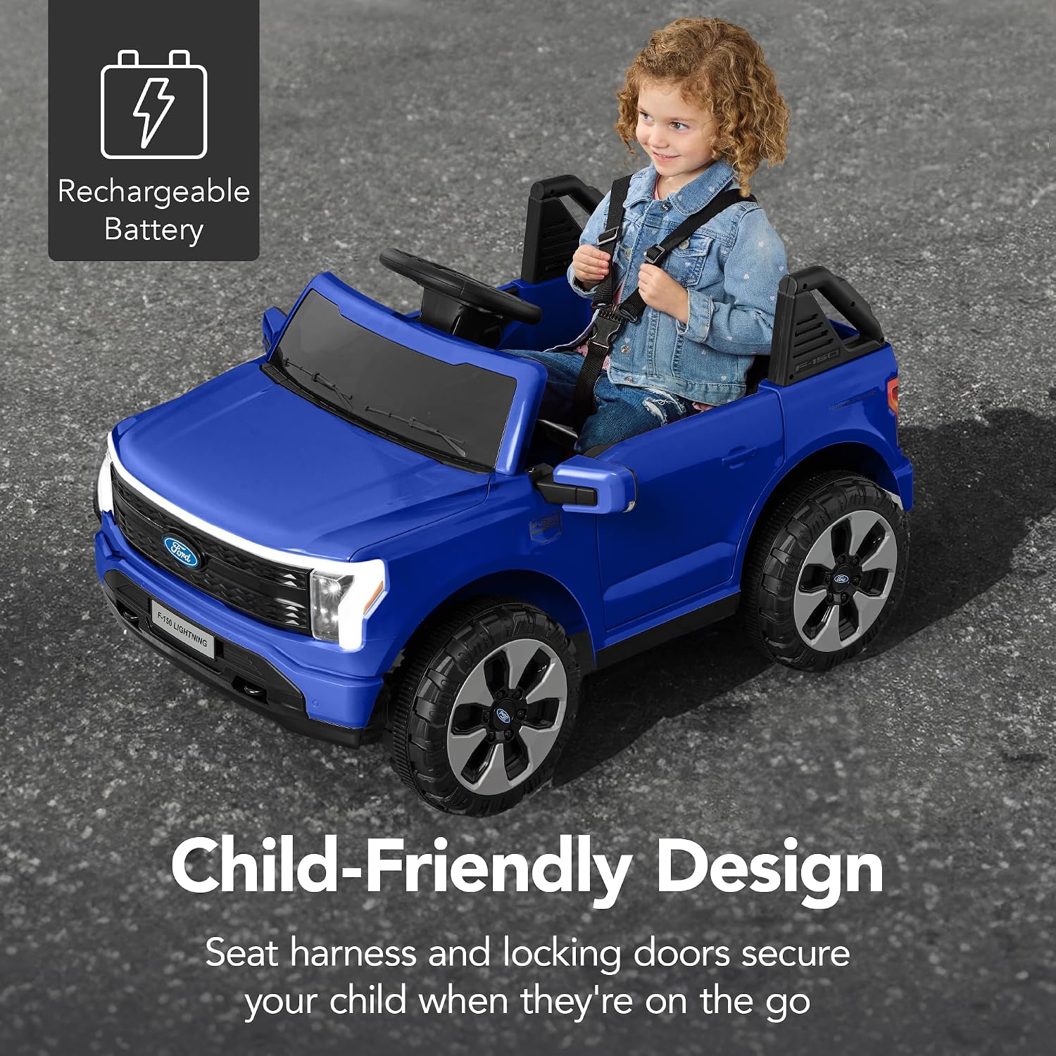 Best Choice Products Licensed Ford F-150 Lightning Truck Kids 12V Electric Ride On Car Toy w/ 66lb Weight Capacity, Parent Control, Bluetooth - Blue