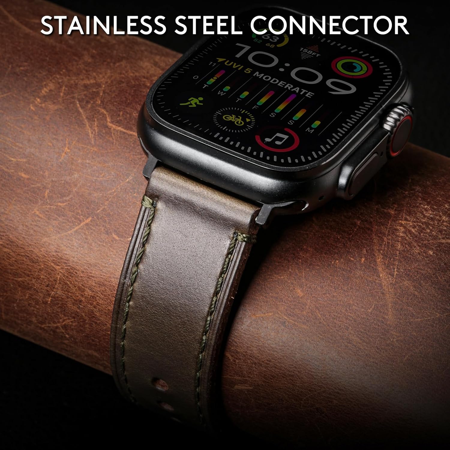 Horween Leather Bands Compatible with Apple Watch,Vintage Genuine Leather Replacement Strap for iWatch - Image 4