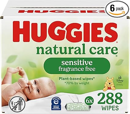 Huggies Natural Care Sensitive Baby Wipes, Unscented, Hypoallergenic, 6 Flip-Top Packs (288 Wipes Total)