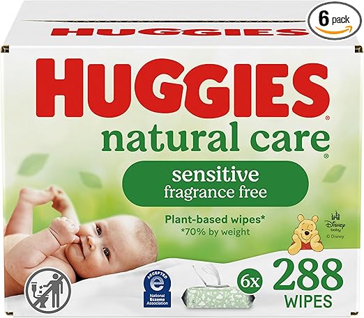 Huggies Natural Care Sensitive Baby Wipes, Unscented, Hypoallergenic, 6 Flip-Top Packs (288 Wipes Total)