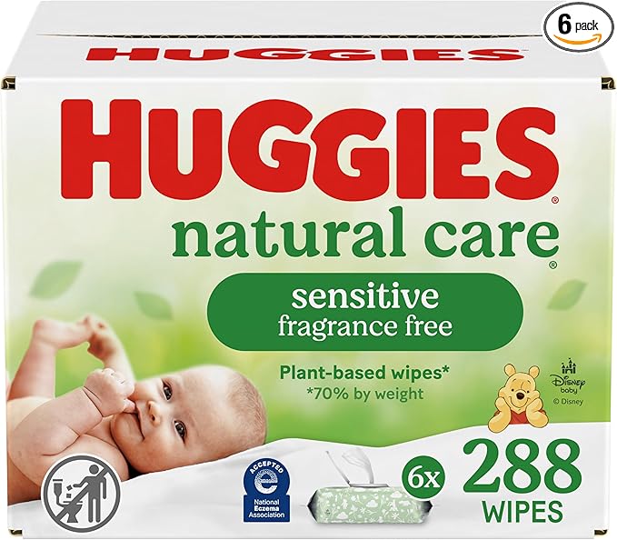 Huggies Natural Care Sensitive Baby Wipes, Unscented, Hypoallergenic, 6 Flip-Top Packs (288 Wipes Total)
