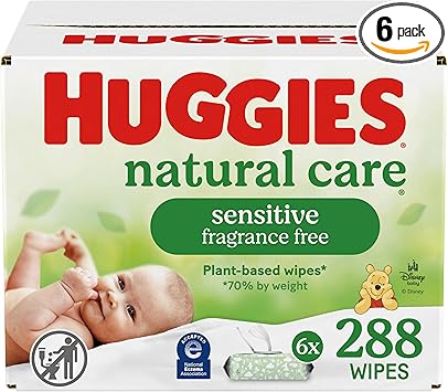 Huggies Natural Care Sensitive Baby Wipes, Unscented, Hypoallergenic, 6 Flip-Top Packs (288 Wipes Total)