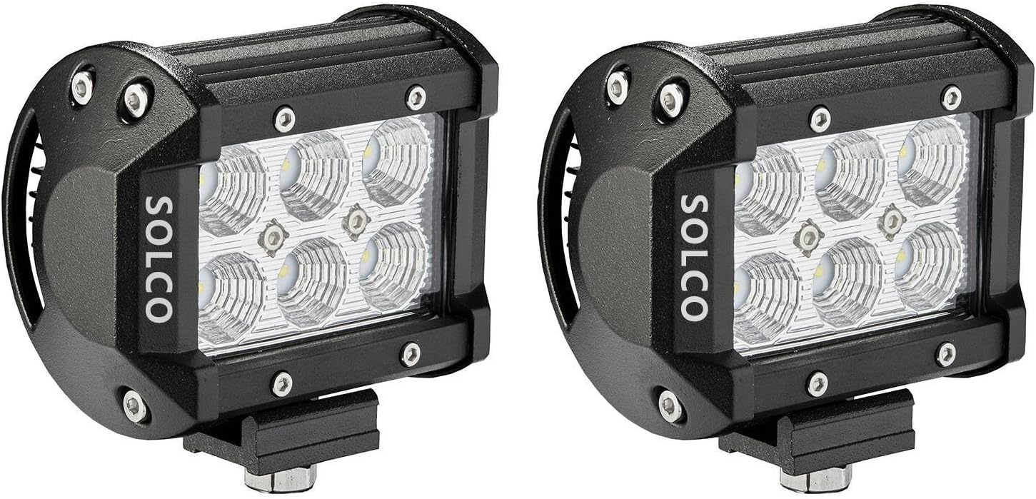 SOLCO LED Light Bar 2PCS 4 inch 18W Flood Beam Cree LED Work Light Led Bar Off Road IP67 Waterproof Fog Lights Driving Lights for Pickup Camper Jeep Trucks SUV UTV Tanks 4WD Van ATV,1 Year Warranty