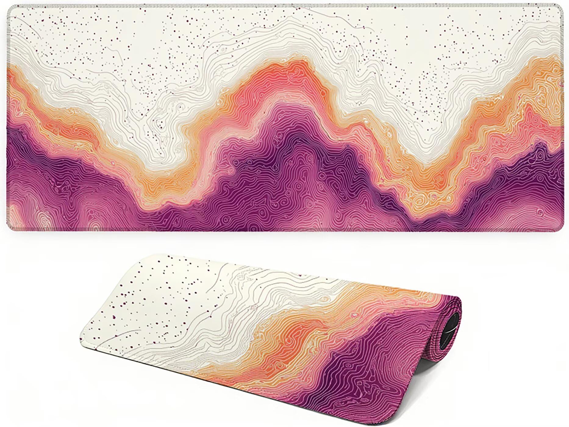 Lpfieonn Rosa Großes Schreibtischunterlage, XXL Schreibtischunterlagen, Beige XXL Wasserdicht Gaming Mousepad mit Vernähter Rand und Rutschfeste Gummibasis, für Laptop/Hause/Büro 120x60cm PF-3089