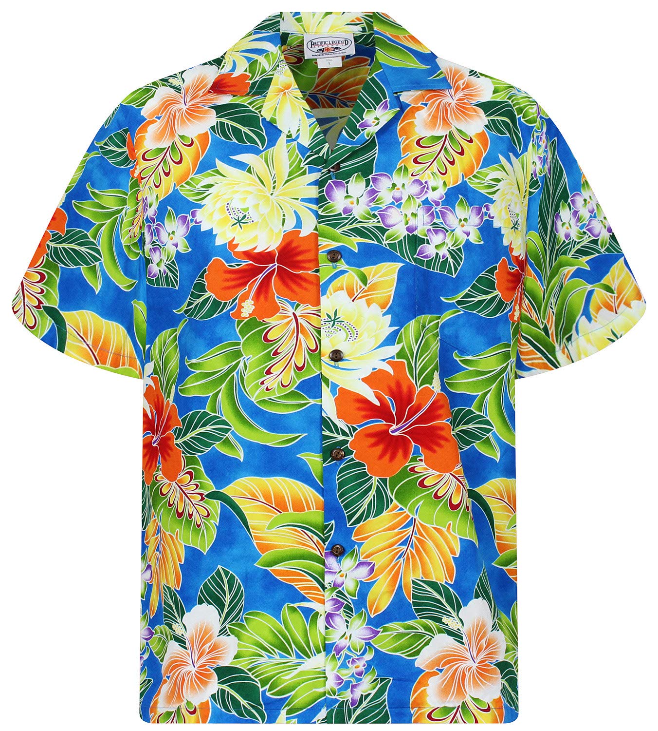 P.L.A. Original Camicia Hawaiana, New Flower Purple With Green, porpora